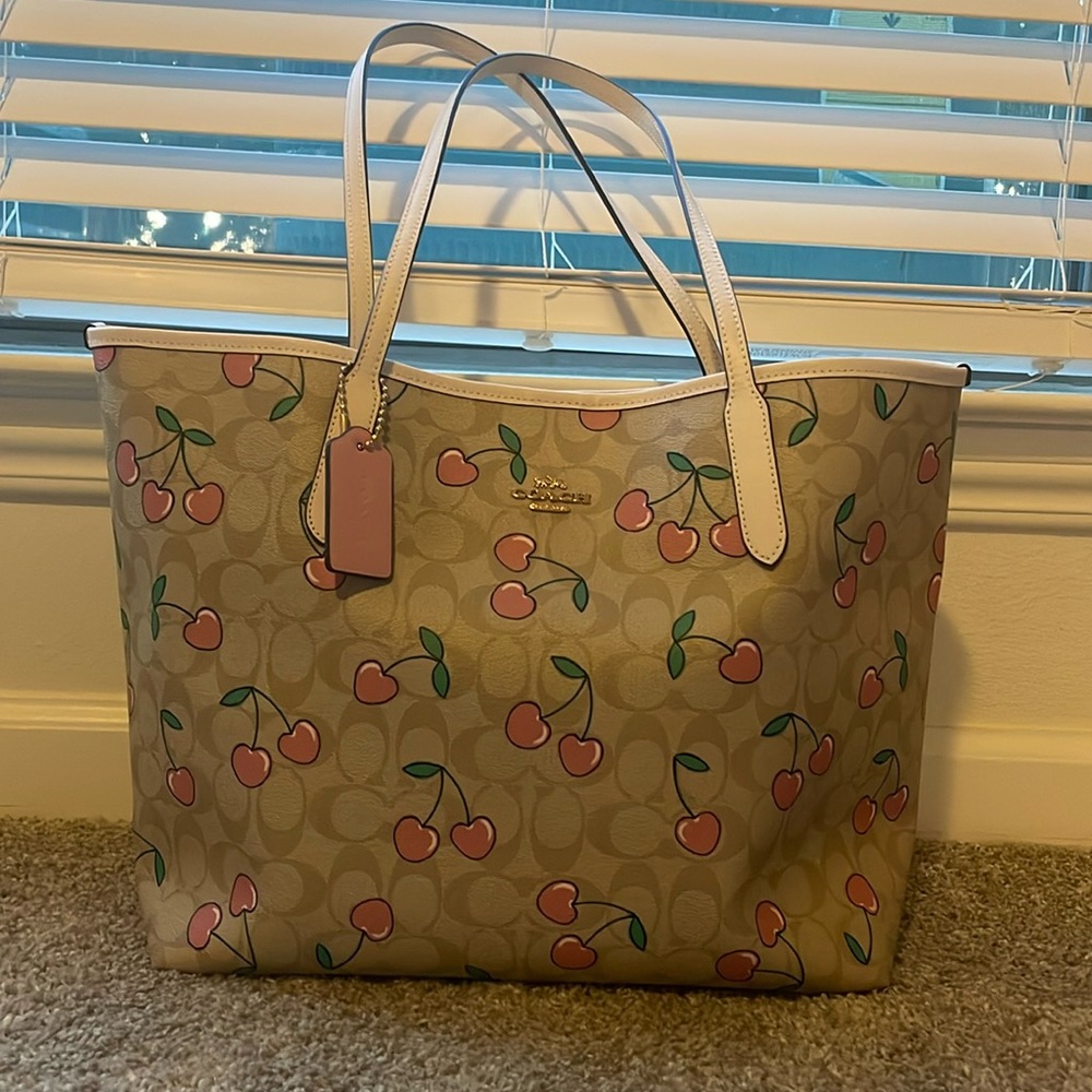 Heart Cherry Print Coach Tote Bag